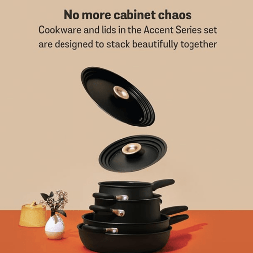 Meyer Accent Series Non Stick and Stainless Steel Spark Edition Cookware Set | Kitchen Set for Home | Induction Cookware Set | Pots and Pans cookware, 6 Piece, Matte Black - Image 2